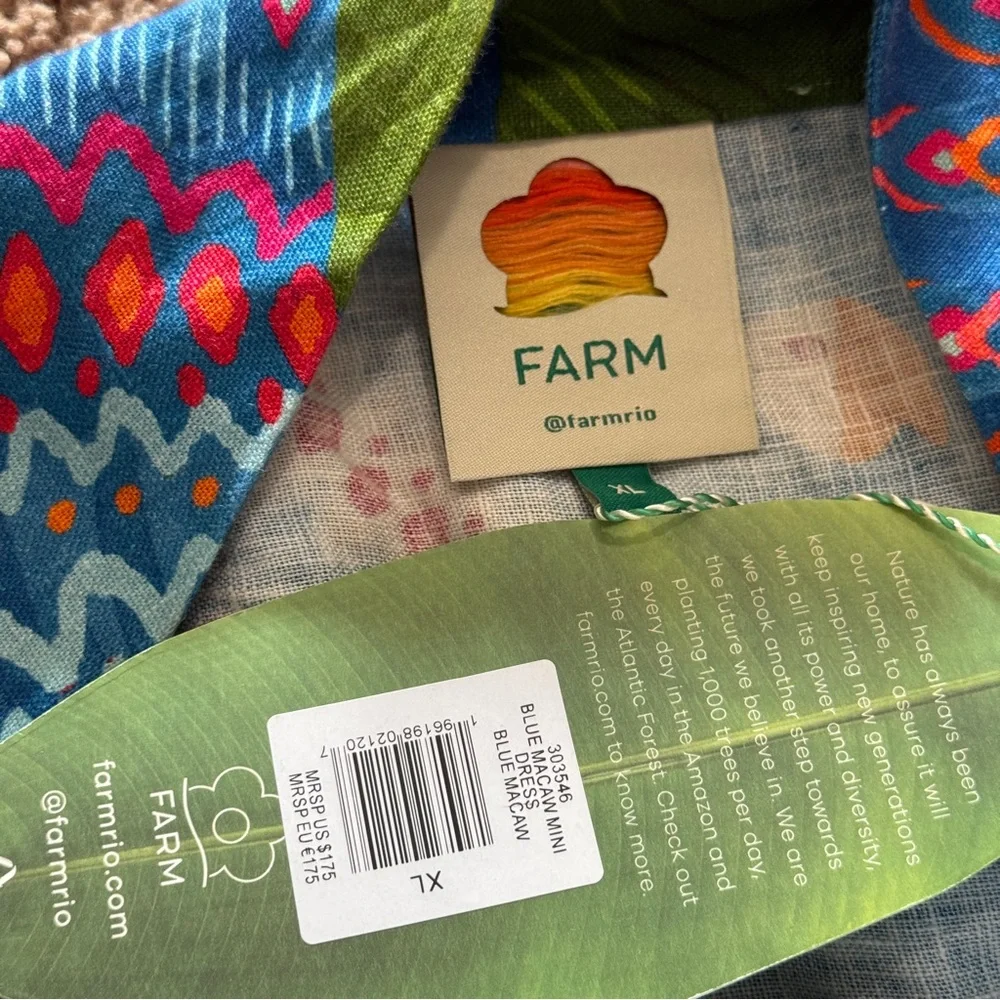 Farm Rio Blue Macaw Linen Wrap Mini Dress - Picture 4 of 8